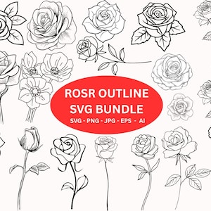 Minimalist Rose SVG Bundle,Line Art Rose Cut Files,Rose svgs,silhouette cut file for Cricut,Floral Outline Clipart for Cricut,Eps,Png,AI