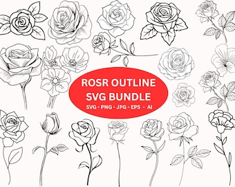 Minimalistisches Rose Line Art SVG Bundle | Florale Kontur Schnittdateien | Digitaler Download