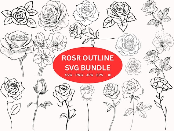Minimalist Rose Line Art SVG Bundle | Floral Outline Cut Files | Digital Download