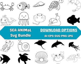 Havsdjur SVG-paket, Ocean Life Clipart (digital nedladdning)