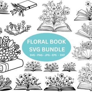 Floral Book SVGBundle,Books with Flowers Svg,Books bundle svg,wildflowers book bundle svg,Pile of books bundle svg,open book svg,cricut svg