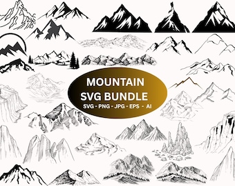 Mountains Bundle Svg,Mountain svg clipart,Mountain hand drawn,Mountain and forest silhouettes clipart,Hills svg,Eps FilesInstant Download