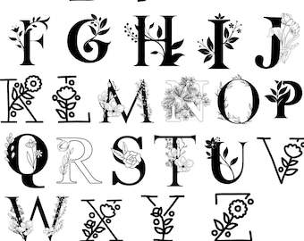Floral Alphabet SVG: Botanical Monogram Letters A-Z (Digital Download)