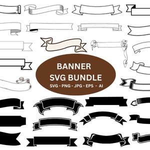 Banner Svg Bundle,Banners Png,Banners Clipart,Banner Outline,Ribbon Banner Svg,Banner Vector,banner cricut silhouette file,Digital Download