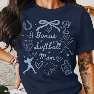 Bonus Softball Mom T-Shirt, Monochromatic Hand Drawn Doodle Baseball Shirt, Softball Bonus Mom Tee, Step mom Sweatshirt,  Sketch Coquette