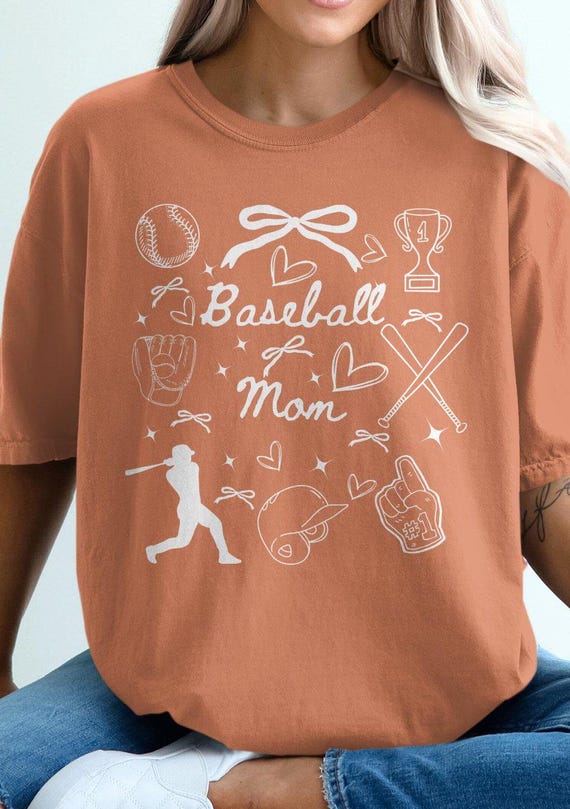Baseball Mom T-Shirt: Sketched Doodle Comfort Colors Tee