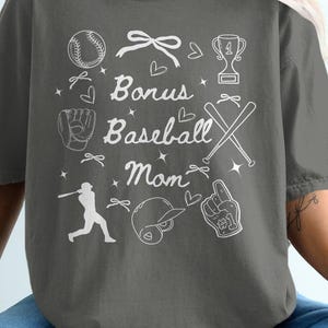 Bonus Baseball Mom T Shirt, Step Mom Baseball, Coquette Baseball T Shirt, Doodle Mother Tee, Proud Baseball Bonus Mom Tee, Comfort Colors