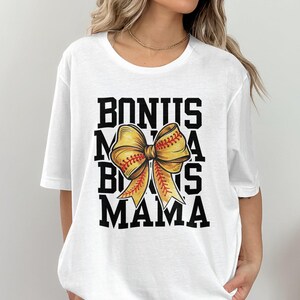 Bonus Mom Step Mom Softball T-Shirt, Watercolor Coquette Softball Bow, Varsity Letters, Game Day Tee, Play Ball Shirt, Proud Stepmother Top