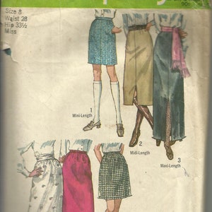 Vintage 1970 SIMPLICITY Pattern 9099 - VERIFIED COMPLETE - Set of Jiffy Skirts in Three Lengths - Size 8 Miss - Super Cute!