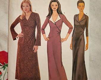 2001 BUTTERICK Muster 3223 - UNCUT und Factory FOLDED - Misses &#39;Faux Wrap Kleid - Größen 8-10-12