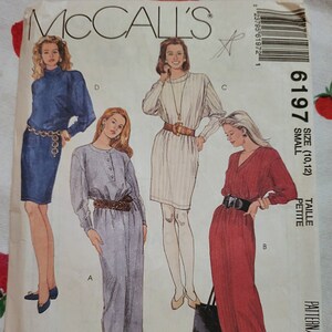 Vintage 1992 - McCALLS 6197 - UNCUT & Factory FOLDED  - Misses&#39; Dresses in Two Lengths, For Knits - Size Small 10, 12