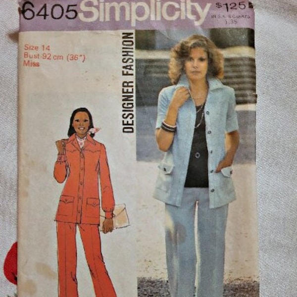 Vintage 1974 SIMPLICITY Pattern 6405 - VERIFIED COMPLETE (minor tears & tape marks) - Women's Leisure Suit - Size 14 Miss - Groovy!