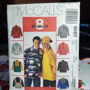 Vintage 1999 McCALLS Pattern 9582 - Unisex Pullover Top and Hat - VERIFIED COMPLETE - Size L (42, 44)