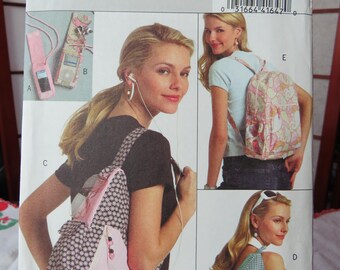 2007 BUTTERICK Pattern B5054 - UNCUT & Factory FOLDED - Young Adult Backpacks and MP3 Player Covers