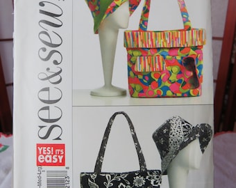 2008 BUTTERICK Pattern B5172 - See & Sew - UNCUT and Factory FOLDED - Tote and Matching Hat - Sizes xS-L