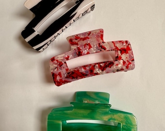 Retro Rectangle Hair Clamp: Acrylic Plastic Hair Accessory (9.5cm)