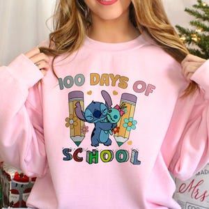 Disney Stitch 100 Days of School Sweatshirt, Cute Stitch School Hoodie, Kids Disney Shirts, 100th Day Of School Crewneck, 352452