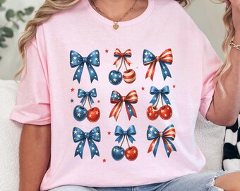 Coquette Cherry 4th of July Shirt, Coquette USA Flag Shirt, American Flag Shirt, 4th July Party Shirt, American Shirts, Patriotic Tee 353226