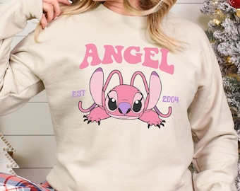 Cute Angel Sweatshirt, Disney Angel Est 2004 Sweatshirt, Floral Disney Stich Angel Hoodie, Disneyland Hoodie, Girly Disney Crewneck 353917