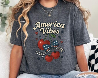 America Viber Cherry Coquette 4th of July Shirt, Coquette USA Flag Shirt, American Flag Shirt, 4th July Party Shirt, American Shirts 353215