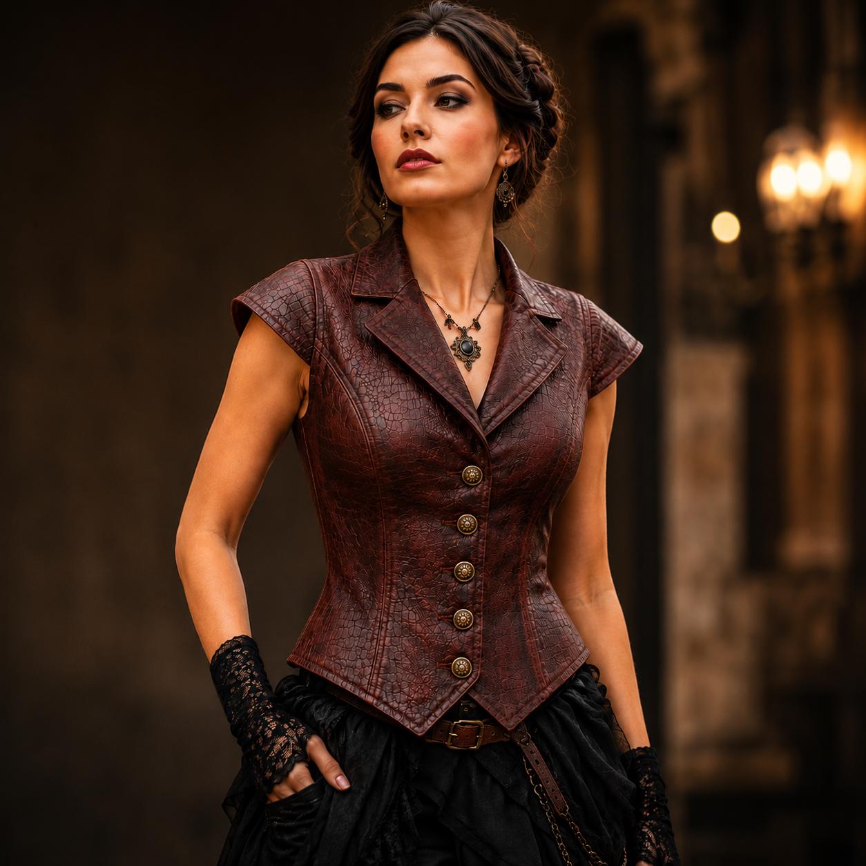 Handmade Womens Victorian Leather Vest, Steampunk Waistcoat, Gothic Corset Vest, Renaissance Pirate Vest, Vintage Brown Leather Coat Gift
