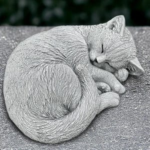 Large Sleeping cat sculpture Concrete kitty figurine Outdoor kittten statue Stone pet decor Cement memorial cat ornament Garden decoration