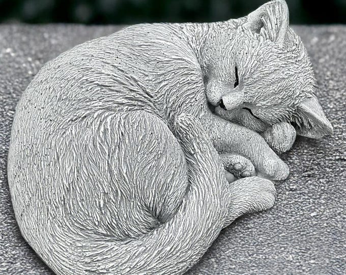Large Sleeping cat sculpture Concrete kitty figurine Outdoor kittten statue Stone pet decor Cement memorial cat ornament Garden decoration