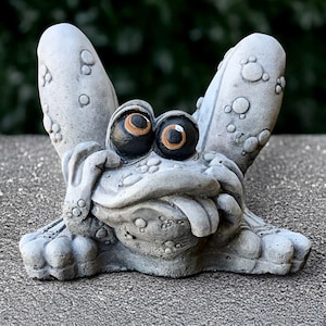 Funny frog with tongue out statue Cement silly frog sculpture Garden frog decor Stone frog figurine Humorous animal ornament Handmade frog