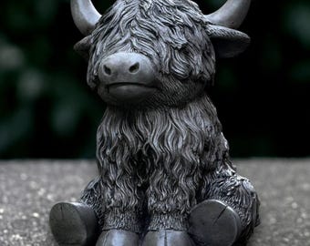 Escultura de vaca de las tierras altas para exteriores, adorno de vaca escocesa de hormigón, decoración de animales de cemento, estatua de vaca hecha a mano, regalo para amantes de las vacas, arte de jardín
