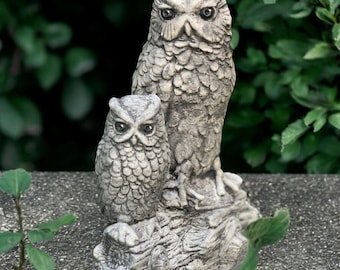 Stone owl statue Concrete family owl figurine Garden birds ornament Handmade owl decor Owl lover gift Handmade owl decoration Yard art