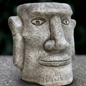 Stone moon head sculpture Outdoor head statue Cement large face figurine Concrete head ornament Front door decoration Flower pot art