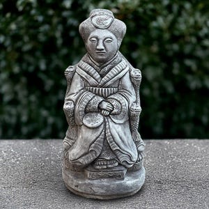 Concrete Chinese woman sculpture Outdoor sitting woman statue Stone elegant lady ornament Traditional decoration Asian woman figurine