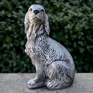 Garden Cocker spaniel figurine Concrete dog statue Cement spaniel sculpture Outdoor pet decoration Memorial Spaniel ornament Dog lover gift