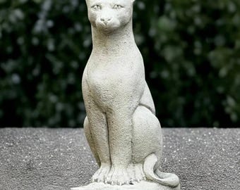 White cat sculpture Concrete kitten statue Outdoor kitty figure Cement animal decoration Kitty lover gift Handmade kitten ornament Yard art