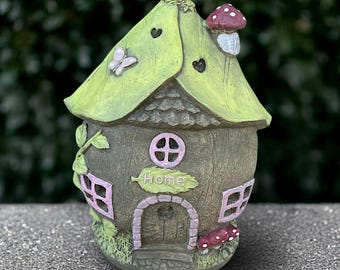 Concrete forest house sculpture Stone fairy cottage decoration Garden cabin statue Cement woodland ornament Fairy house art Lover gift