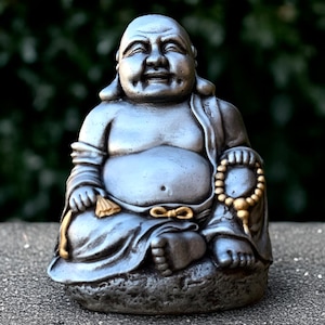 Japanese Buddha statue Large Buddha sculpture Stone smiling Buddha figurine Tradition decoration Zen garden ornament Buddha lover gift