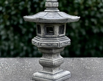 Figura de pagoda de linterna de hormigón japonesa, adorno de templo asiático de hormigón, arte de linterna oriental para exteriores, estatua budista tradicional, arte de patio