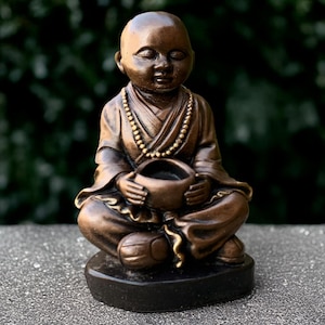 Outdoor Buddha with pot statue Concrete Buddha figurine Cement Buddhist sculpture Stone Asian ornament Handmade Buddha decor Zen garden art