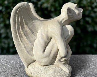 Large gargoyle sculpture Concrete sitting monster statue Outdoor guardian gargoyle figurine Handmade gargoyle Demon lover gift Yard art