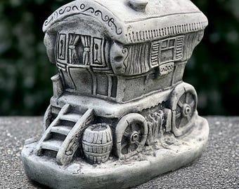 Carro de hormigón con estatua de perro Escultura de carro de piedra Adorno de jardín de cemento Decoración del hogar al aire libre Figura de carro vintage Carro hecho a mano