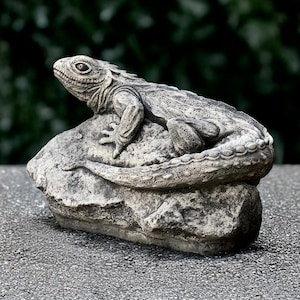 Fantasy lizard statue Mystical reptile sculpture Concrete lizard figurine Outdoor animal ornament Concrete creature decor Lizard lover gift