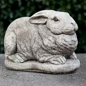 Concrete rabbit figurine Stone bunny sculpture Outdoor pet statue Cement wildlife decoration Handmade rabbit ornament Garden animal decor