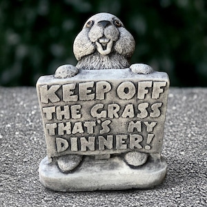 Unique bunny with sign decoration Concrete rabbit figurine Stone animal ornament Rabbit lover gift Handmade pet sculpture Garden funny decor
