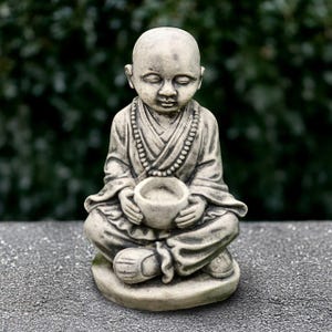 Buddha with pot statue Concrete buddhist sculpture Stone buddha figurine Outdoor buddha ornament Buddha lover gift Zen garden decoration