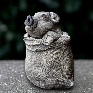 Stone pig in sack statue Concrete pig sculpture Cement farm decoration Handmade pig Front door ornament Garden and home figurine Yard art