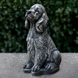 Cocker spaniel sculpture Concrete spaniel figurine Stone dog statue Cement pet ornament Outdoor garden decoration Cement memorial Spaniel
