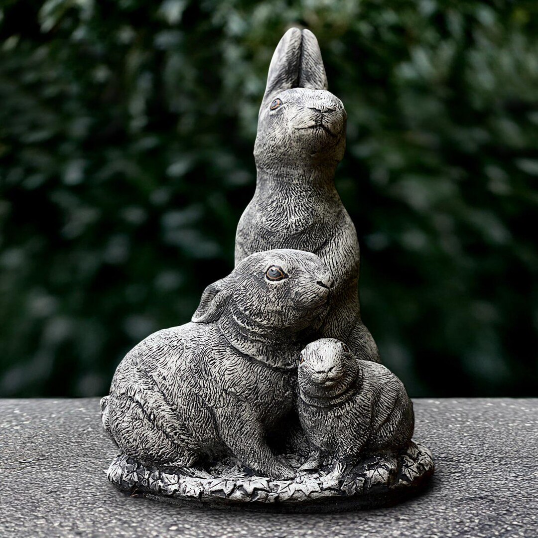 Massive Family Rabbit Sculpture Stone Garden Bunny Statue Outdoor ...