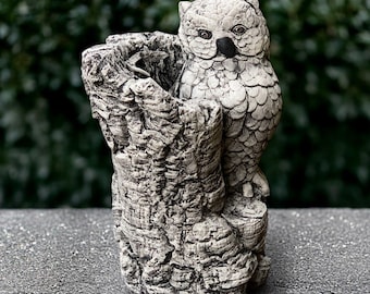 Concrete owl figurine Cement owl sculpture Outdoor woodland bird ornament Cement owl decoration Front door statue Handmade owl decor Gift