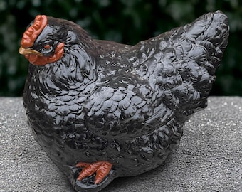 Concrete chicken sculpture Stone hen decoration Cement bird statue Outdoor chicken ornament Handmade chicken decor Front door figurine