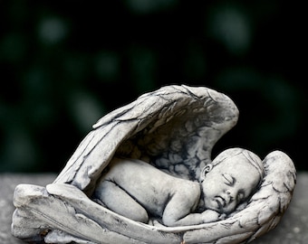 Sleeping angel sculpture Concrete angel statue Outdoor children decoration Resting cherub ornament Memorial children figurine Lover gift